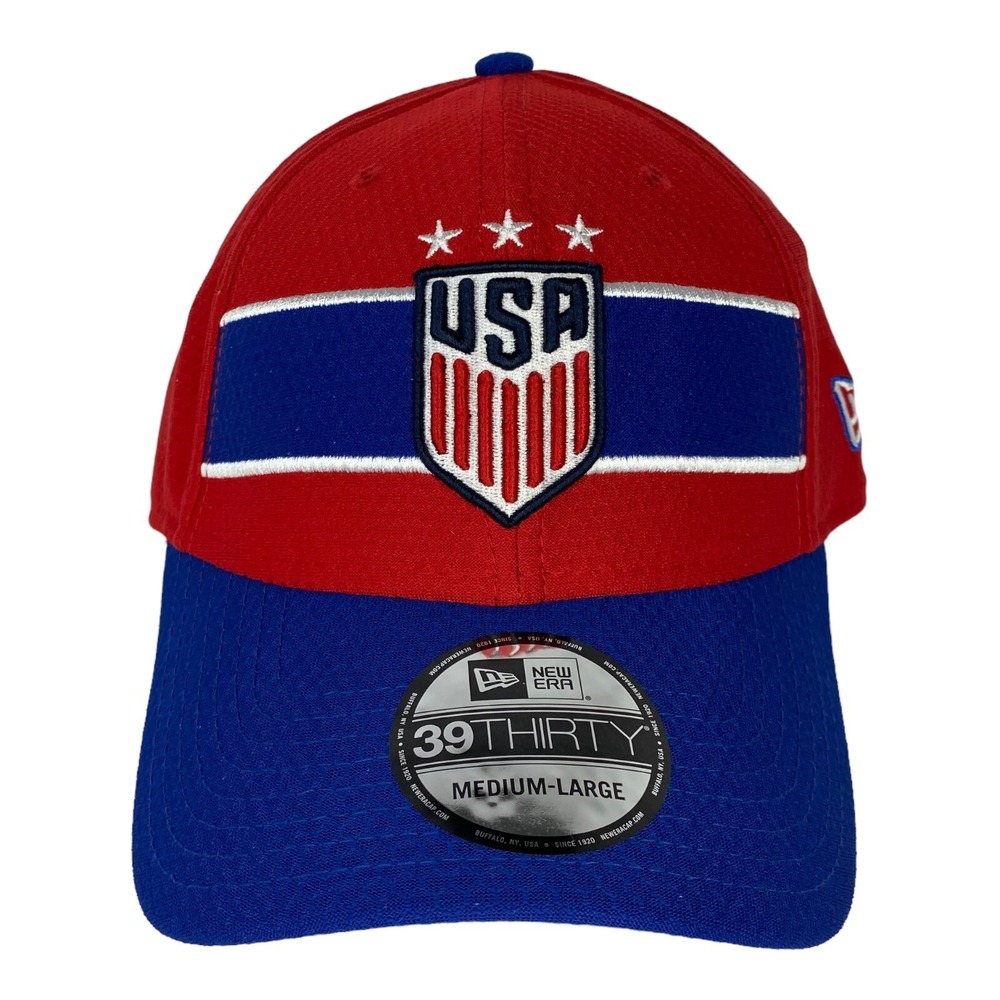 USA Soccer Hat New Era 39Thirty Size Medium/Large Red Blue 3 Star USWNT Cap NWT